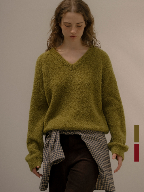 Vintage boucle V-neck knit [KNFW05SW04]_[2color]