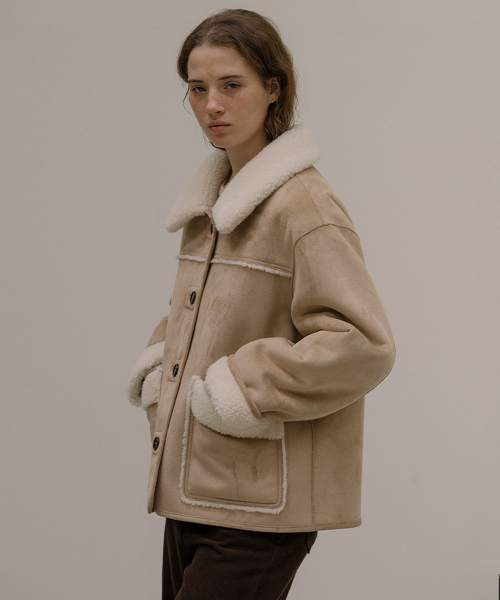 Faux fur-collar shearling jacket [KNFW05JP01]_[2color]