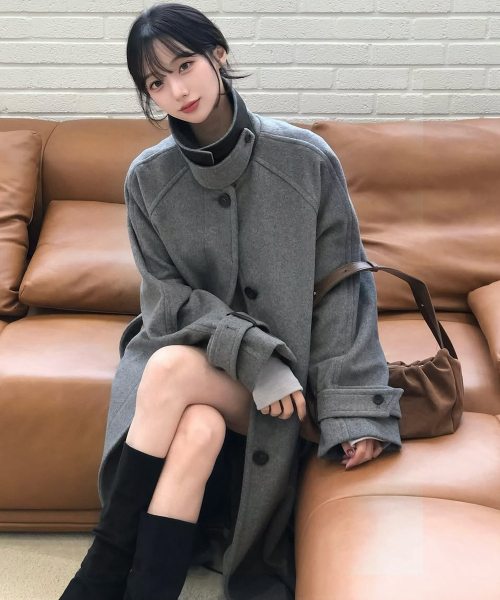 레더리 캐시미어 발마칸 로브 코트 [GREY]