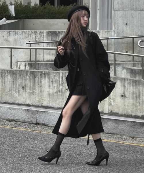 레더리 캐시미어 발마칸 로브 코트 [BLACK]