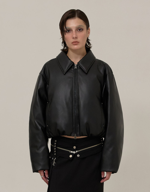 [MMW] LEATHER BOMBER DOWN JACKET (BLACK)