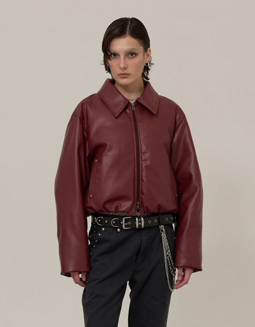 [MMW] LEATHER BOMBER DOWN JACKET (BURGUNDY)