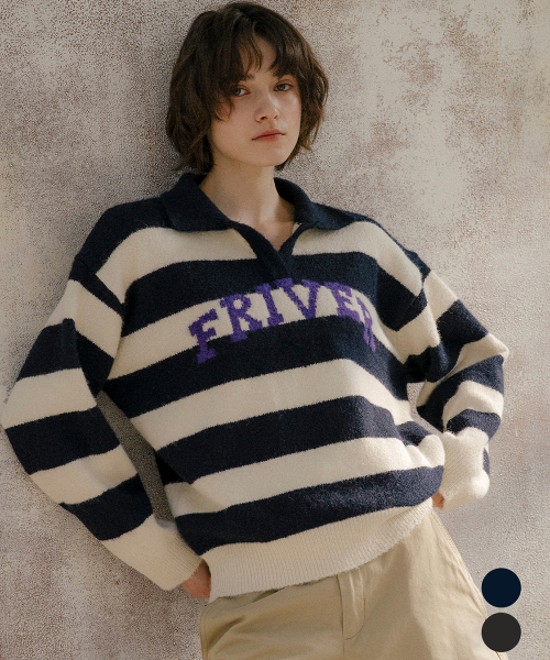 Friver over collar stripe knit [FRFA03NT03]_2color