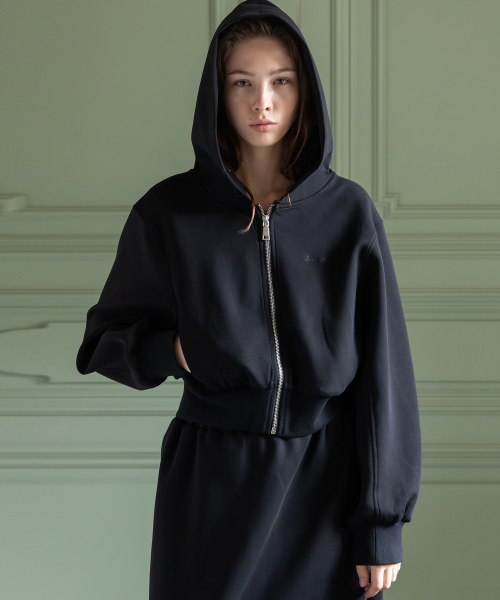 Crop hooded zip-up_2color