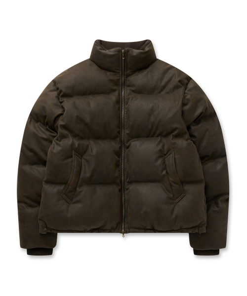 Vintage Faux Leather Padded Jacket 28(Brown)