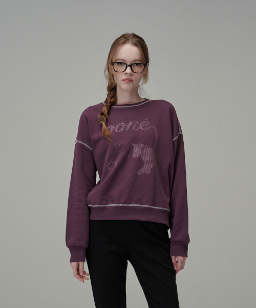 ASCII Cat Stitch Sweatshirt_Deep Purple