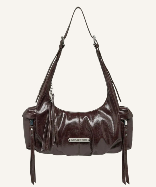 Crack Leather Cargo Shoulder Bag (purple brown)