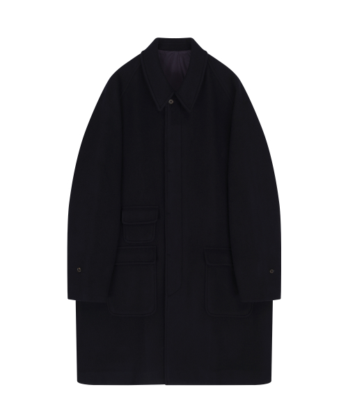 Wool Balmacaan Coat (Dark Navy)