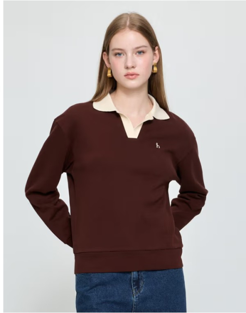 Свободное двухстороннее поло с длинным рукавом Brown