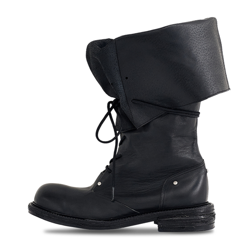 Folded lace-up long boots_Black