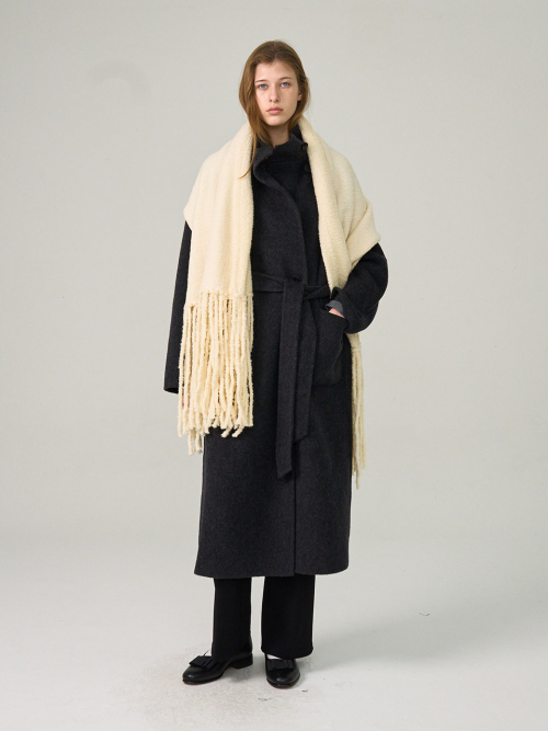 High-Neck Alpaca Mixed Spinning Belted Long Coat