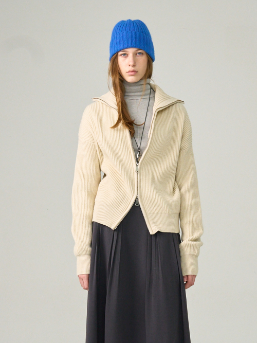 Heavy High-Neck Zip-Up Knit Cardigan (2color)