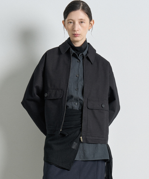 COTTON ZIP-UP BLOUSON BLACK