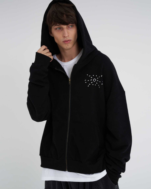 Худи на молнии с начесом и металлом Waterdrop Black