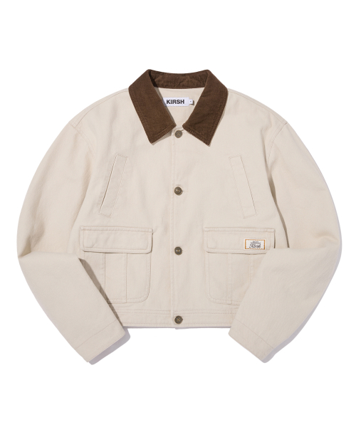 Укороченная рабочая куртка с вельветовым воротником (Light Beige)