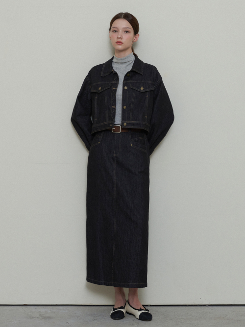 Костюм: жакет с карманами + юбка H-силуэта_Dark Blue