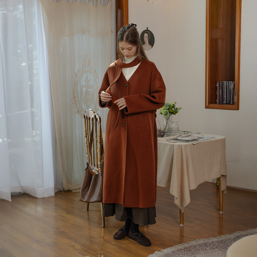 PM_Non-detachable collar coat_BROWN