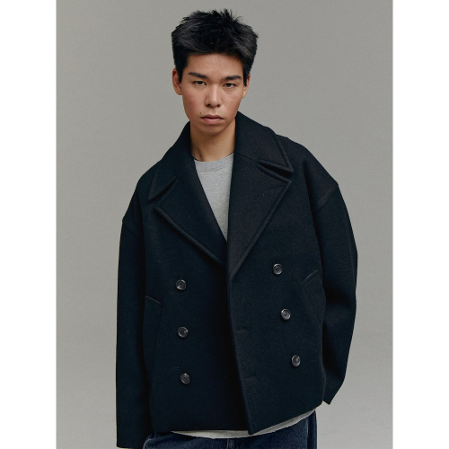 (UNISEX) 오버사이즈 피코트 블랙