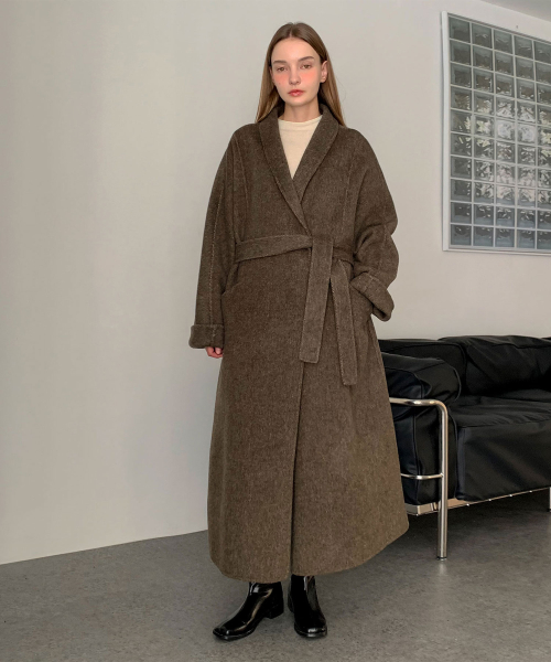 Handmade Shawl Collar One Button Wool Long Coat (2colors)