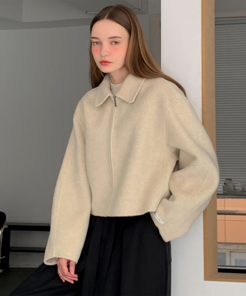Handmade Wool Collar Basic Zip-up Jacket (2colors)