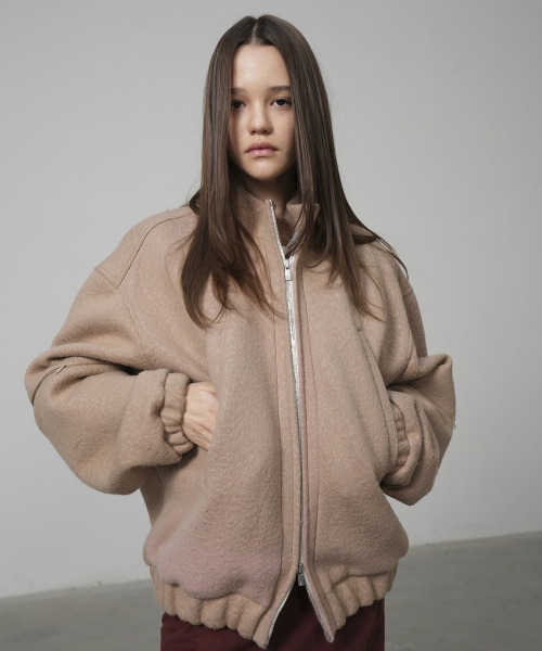 High Neck Jacket _ Pile Beige