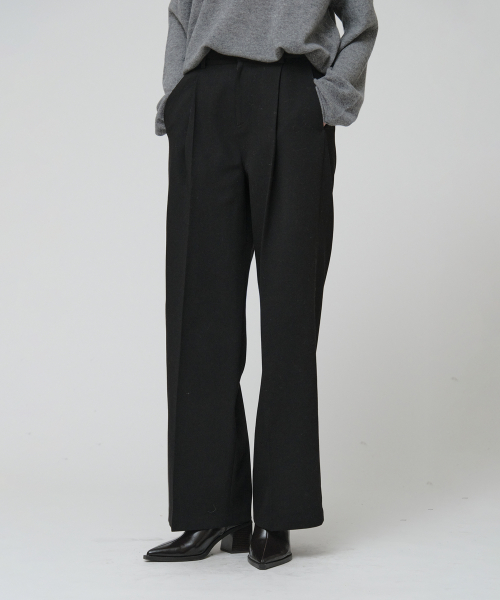 [ESSENTIEL] ARCH Minimal Wool-Blend Semi-Wide Pants_черный