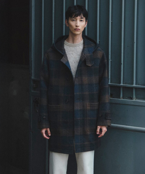 Check Hooded Coat темно-синий