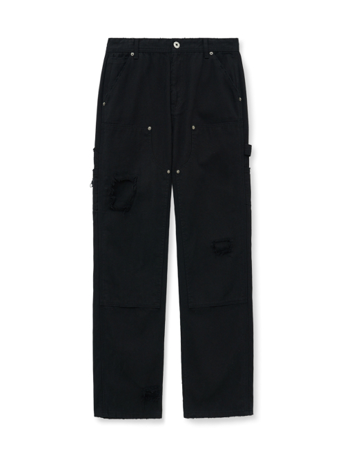 DISTRESSED DOUBLE KNEE WORK PANTS FOR MEN IN черный