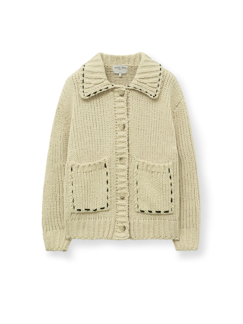 HANDMADE COLLAR KNIT CARDIGAN FOR WOMEN IN BUTTER