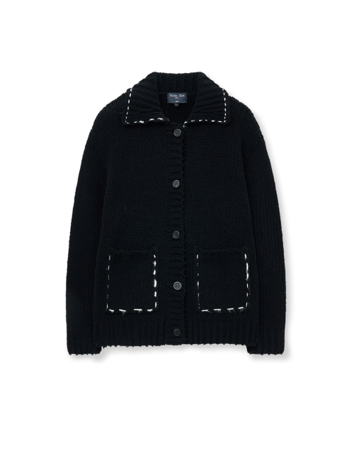 HANDMADE COLLAR KNIT CARDIGAN FOR WOMEN IN черный
