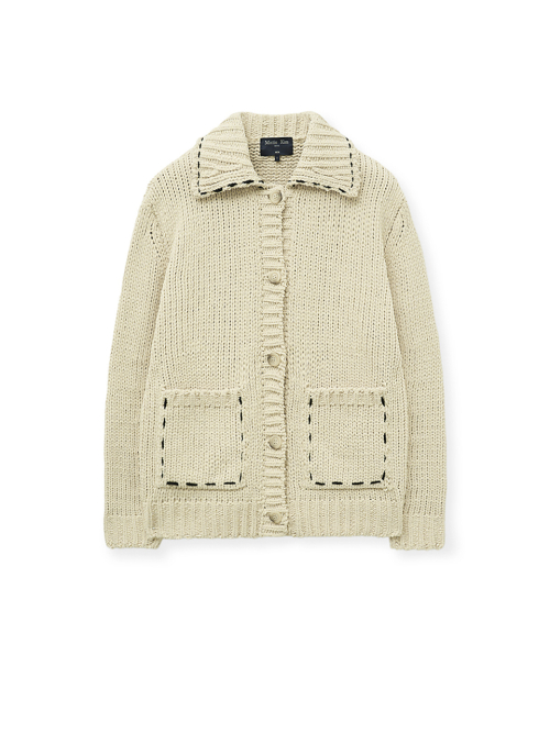 HANDMADE COLLAR KNIT CARDIGAN FOR MEN IN BUTTER