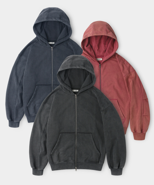 Худи на молнии VTG с пигментным окрашиванием_3color