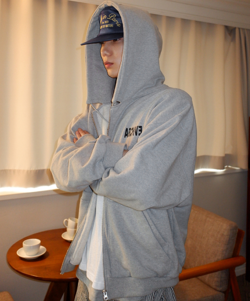 dual pocket heavy sweat hood zip up (Melange Gray)