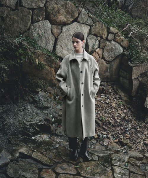 NOIR Belted Balmacaan Merino Wool Coat_Gray
