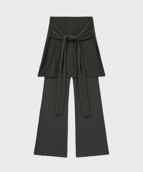 TWO-TONE LAYERED TIED SKIRT PANTS-KHAKI