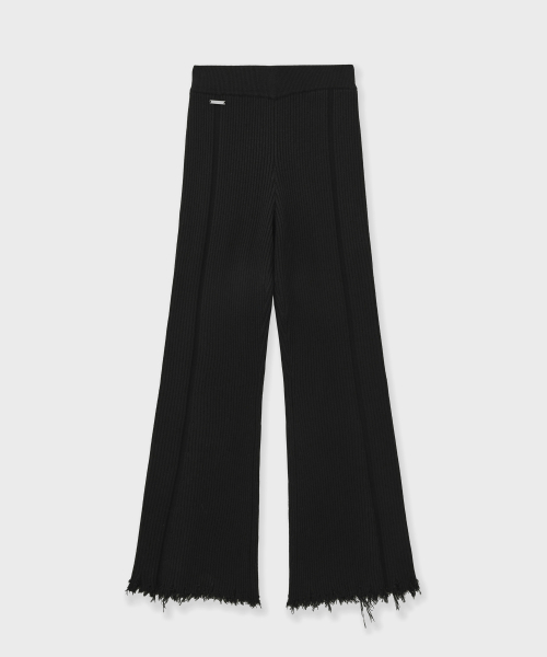 RIBBED DISTRESSED WOOL KNIT PANTS-черный