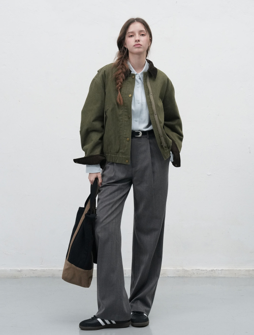 Вельветовый рабочий жакет на подкладке с воротником [KHAKI] WBE3L07513