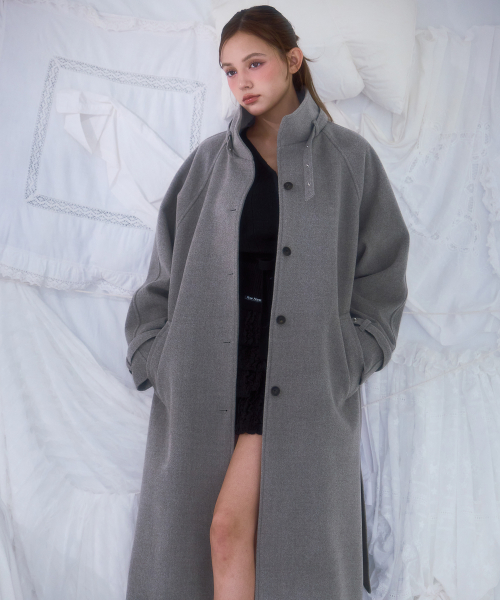 Half-neck Overfit Long Coat [Gray]