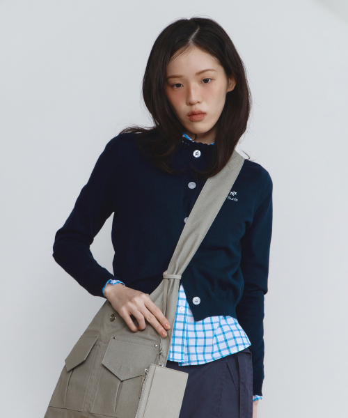 Трикотажный кардиган с рюшами (Dark Navy)