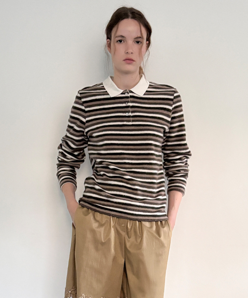 SN Stripe Collar T-shirt (Brown)