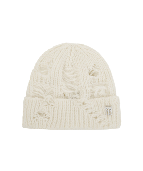 Distressed Knit Beanie [ Ivory ]