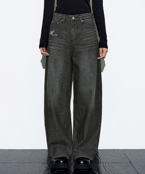 Corduroy стирано-потёртый Stripe Denim Ribbon Symbol брюки [стирано-потёртый чёрный]