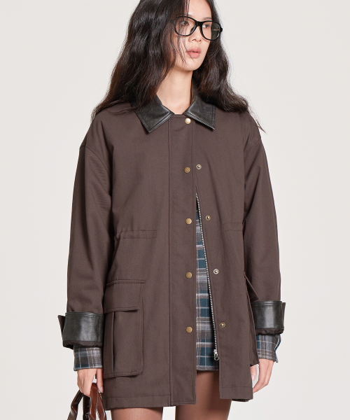 кожа COLLAR OXFORD WORK куртка, коричневый
