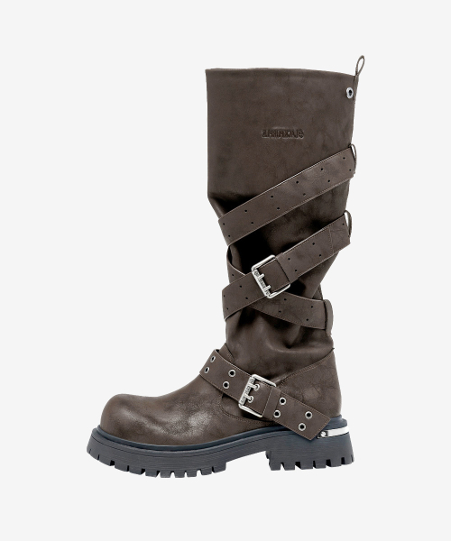 러스크 스트랩 슬라우치드 부츠 Rusk Strap Slouched Boots_Brown