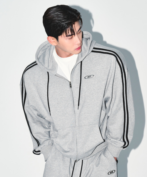CHROME B TRACK LINE HOODIE ZIP-UP [MELANGE серый]