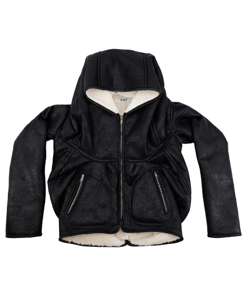 “GHAST” Crackle Shearling Hoodie - Black