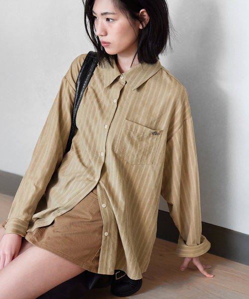 SUEDE STRIPE PENDANT SHIRT, BEIGE