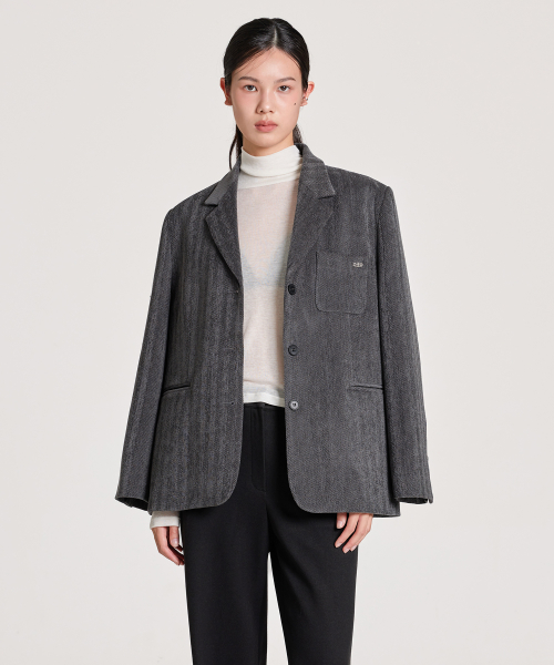VELVET BUTTON CLASSIC SINGLE JACKET, CHARCOAL
