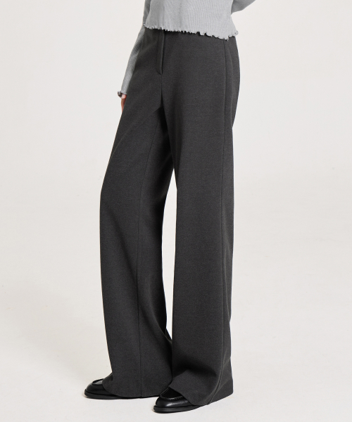 SIGNATURE WOOL WIDE SLACKS, CHARCOAL