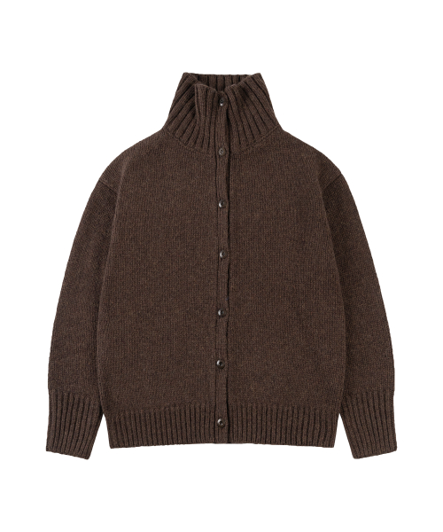 Кардиган крупной вязки с высоким горлом SIKN2164_Dark brown